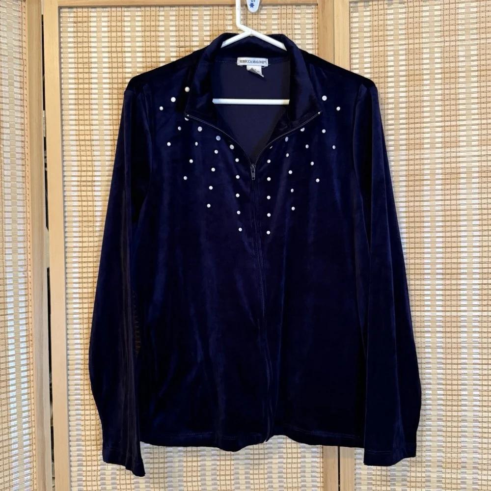 Rebecca‎ Malone Womens L Velvet Track Jacket Full Zip Pockets Y2K Activewear